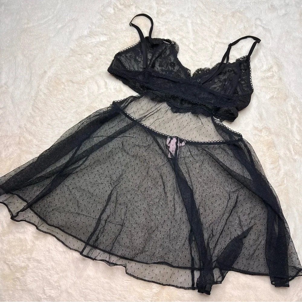 Victoria’s Secret Black Sheer Lace Slip Size Medium
